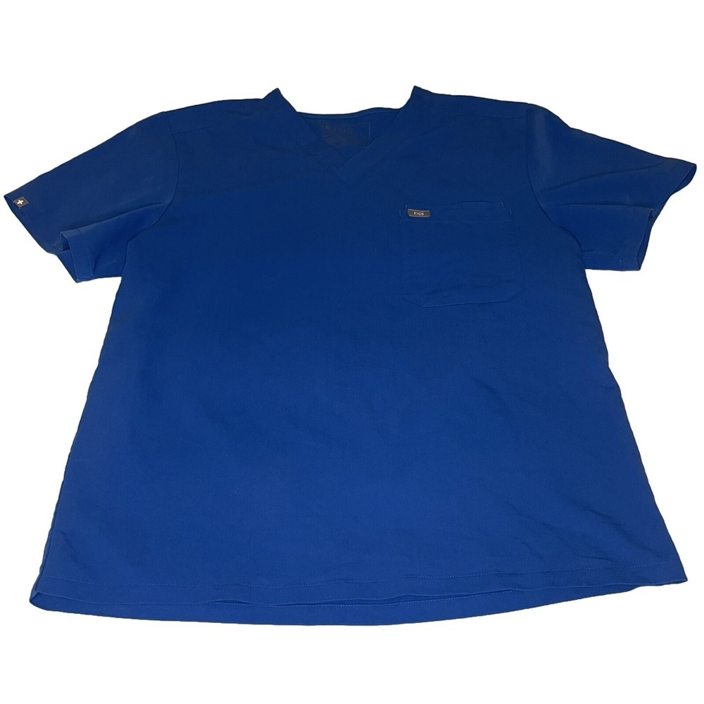 FIGS Leon Three Pocket Scrub Top Mens XL Royal Blue Short Sleeve V-Neck